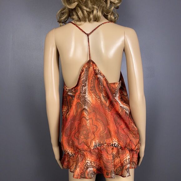 LC Lauren Conrad Womens Large T Back Racerback Blouse Tank Top Paisley Orange - Picture 6 of 7